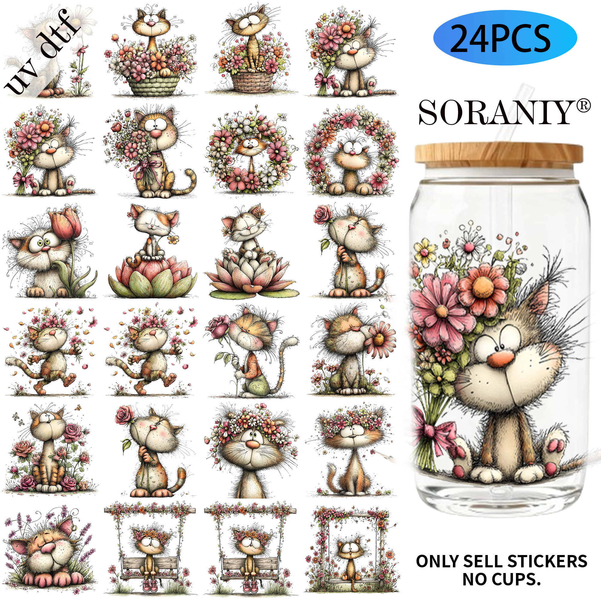 24PCS/Set Whimsical Floral Cat - đánh giá và giá Rdta Tank Glass